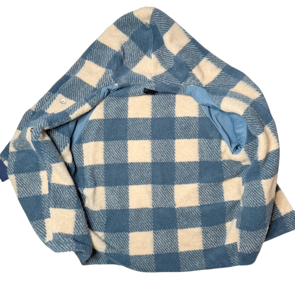 Hatch Maternity Coco Jacket One Size Blue Gingham Plaid Shawl Collar Shearling - Picture 8 of 9